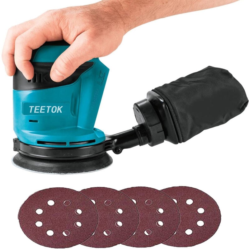 foto del prodotto levigatrici rotorbitali,levigatrice orbitale a batteria,senza spazzole,18v 125mm con sacchetto per la polvere e 4 dischi senza batteria e