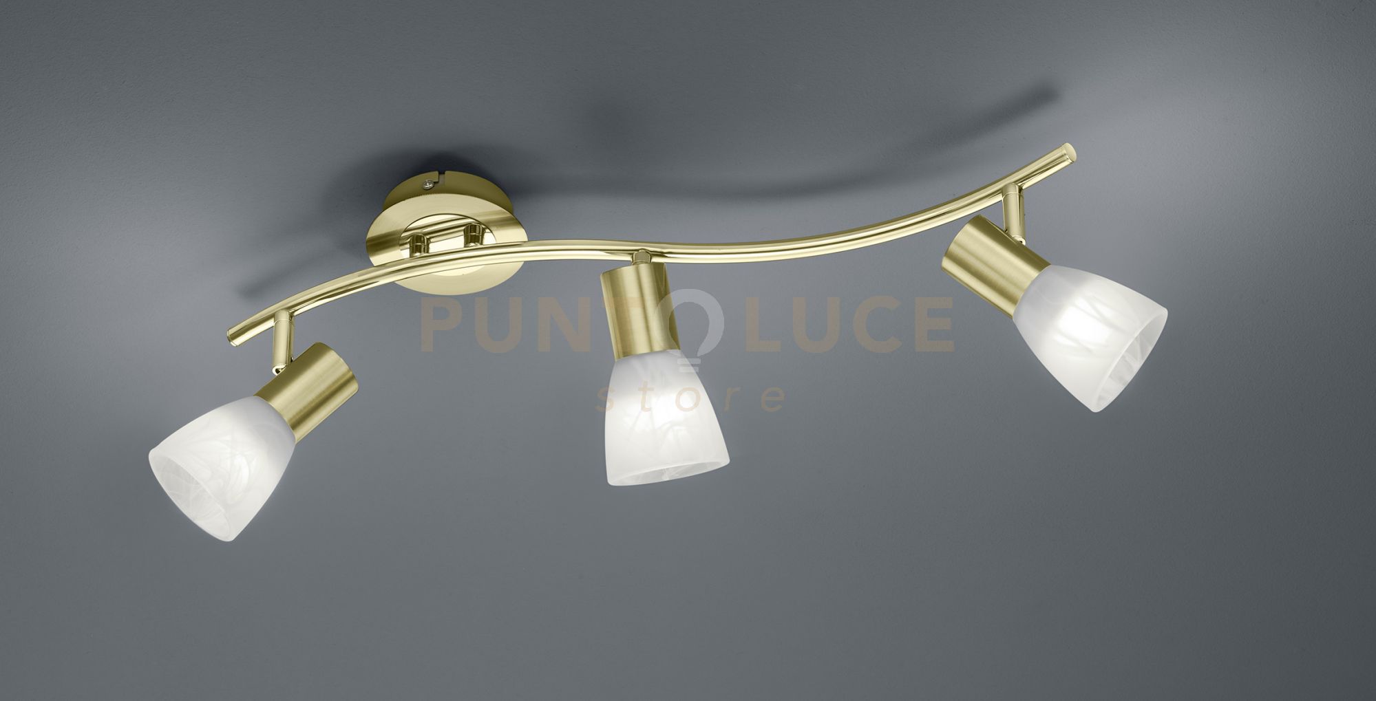 foto del prodotto levisto barra led 3 spots orientabile ottone vetro l.55cm 3 luci attacco e14, lampadaine incluse 14,7w 1410lm, 3000k
