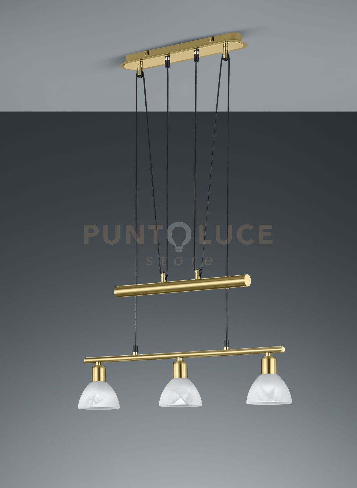 foto del prodotto levisto sospensione c bilancere led 3 vetri ottone l.60,5cm 3 luci attacco e14, lampadine incluse 14,7w 1410lm 3000k