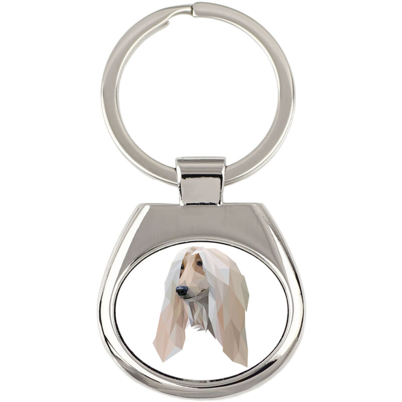foto del prodotto levriero afgano portachiavi geometrico con foto e scritta art dog