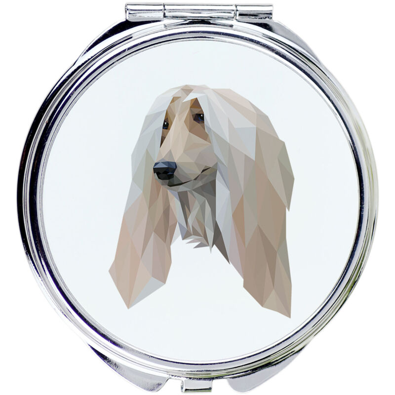 foto del prodotto levriero afgano specchio con foto e iscrizione geometrica di art dog