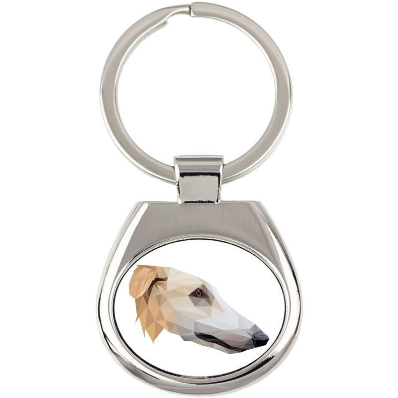 foto del prodotto levriero russo borzoi, borzoi, barzoi portachiavi geometrico con foto e scritta art dog