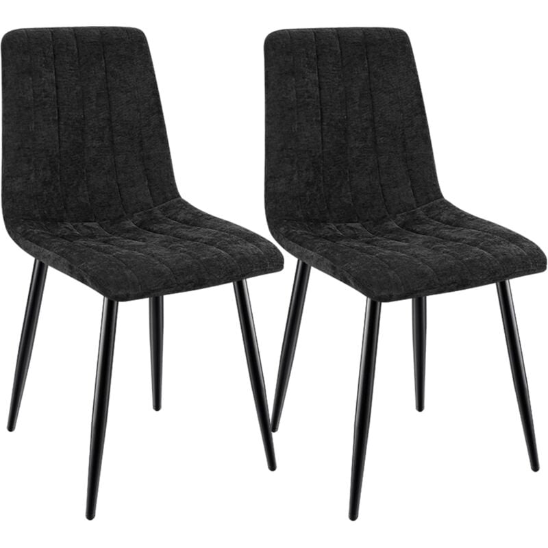 foto del prodotto lewe set di 2 sedie da pranzo, sedie imbottite con tessuto di lino e gambe in metallo, design a righe nero