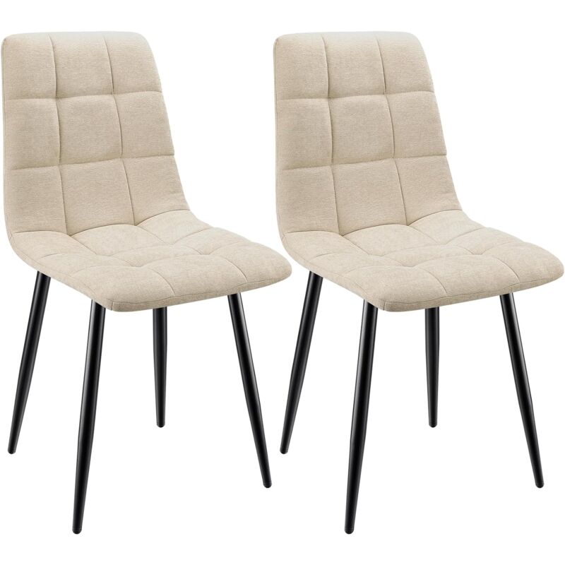 foto del prodotto lewe set di 2 sedie da pranzo, sedie imbottite con tessuto di lino e gambe in metallo, design a scacchi beige