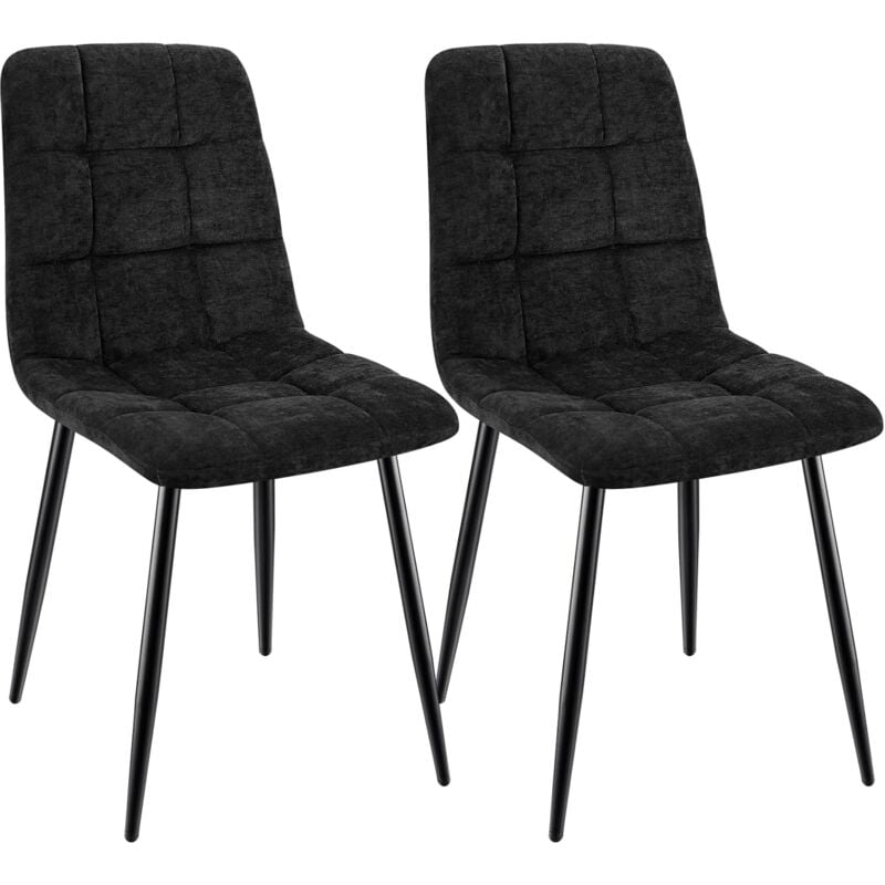 foto del prodotto lewe set di 2 sedie da pranzo, sedie imbottite con tessuto di lino e gambe in metallo, design a scacchi nero