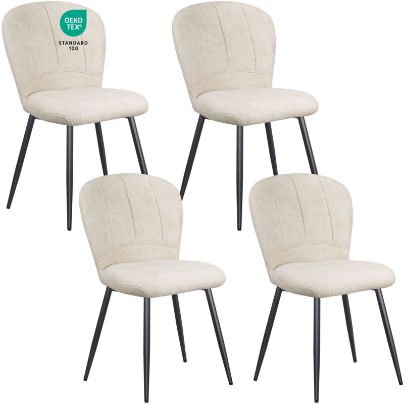 foto del prodotto lewe set di 4 sedie da pranzo, sedia a forma di conchiglia in ciniglia e gambe in metallo beige