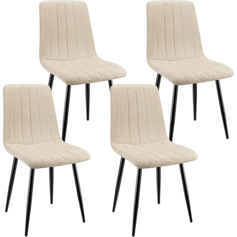 foto del prodotto lewe set di 4 sedie da pranzo, sedie imbottite con tessuto di lino e gambe in metallo, design a righe beige