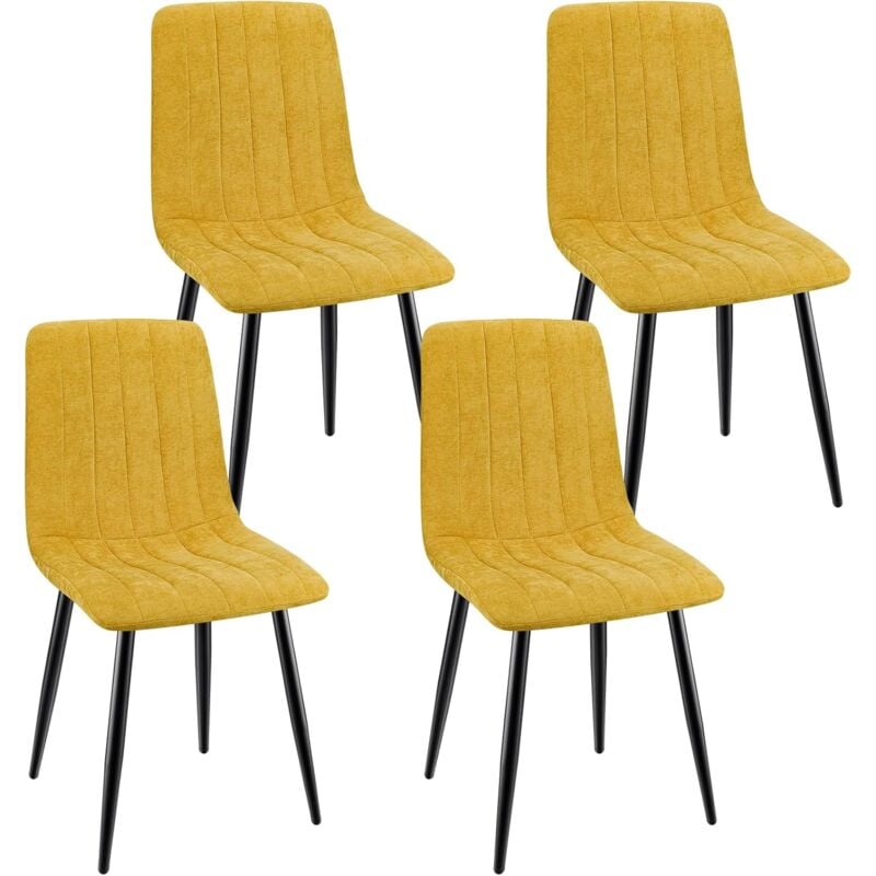 foto del prodotto lewe set di 4 sedie da pranzo, sedie imbottite con tessuto di lino e gambe in metallo, design a righe giallo