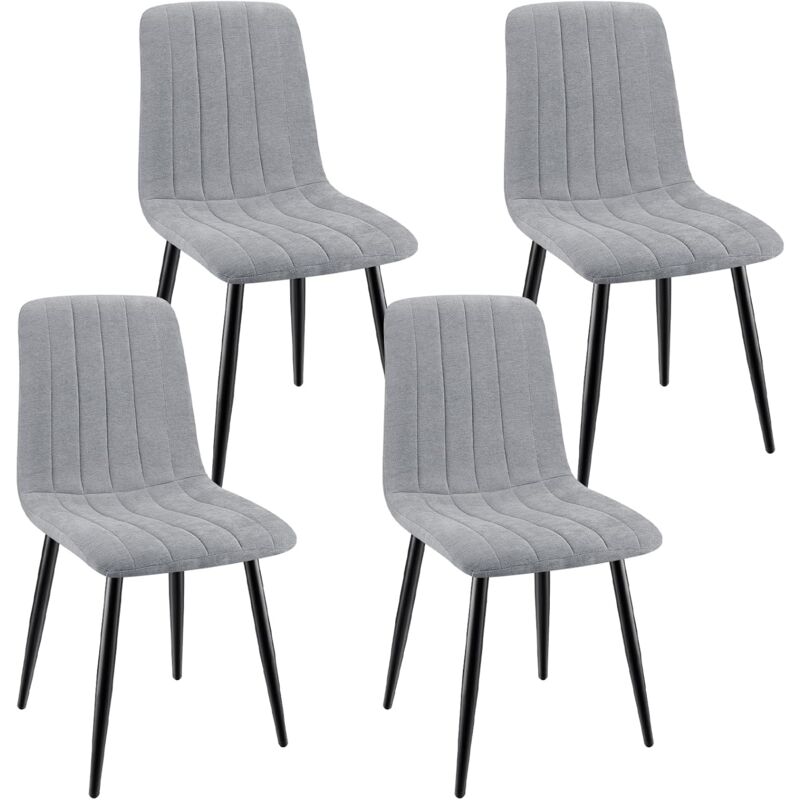 foto del prodotto lewe set di 4 sedie da pranzo, sedie imbottite con tessuto di lino e gambe in metallo, design a righe grigio