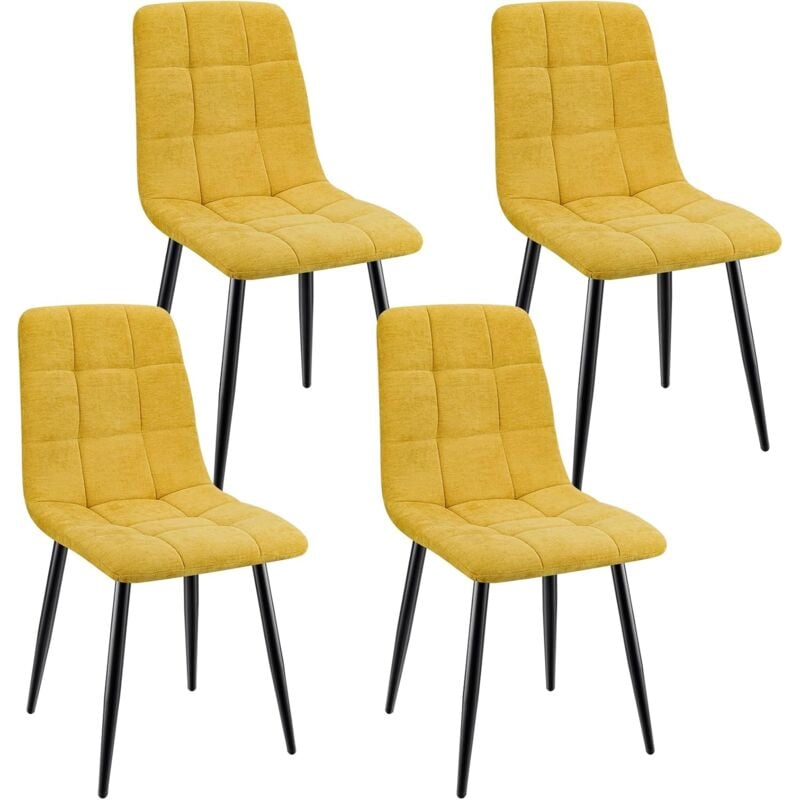 foto del prodotto lewe set di 4 sedie da pranzo, sedie imbottite con tessuto di lino e gambe in metallo, design a scacchi giallo