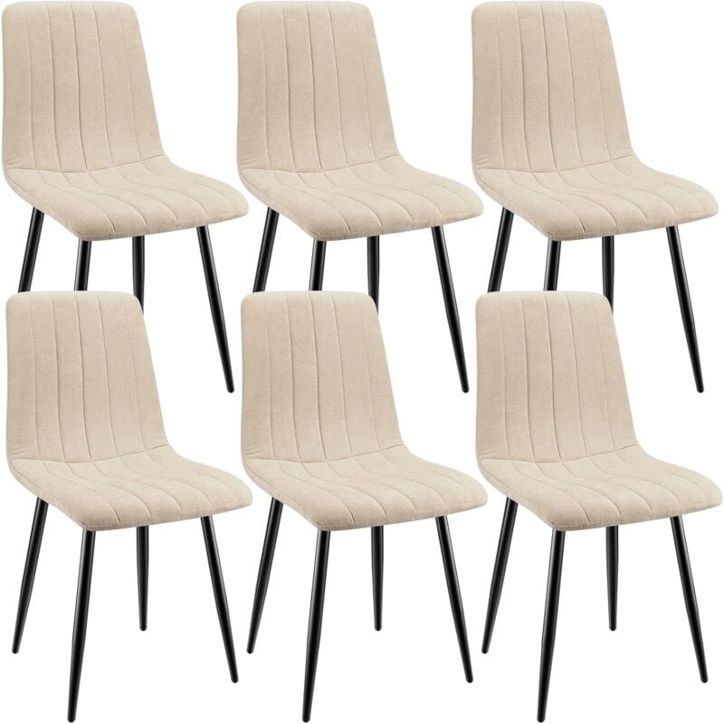 foto del prodotto lewe set di 6 sedie da pranzo, sedie imbottite con tessuto di lino e gambe in metallo, design a righe beige