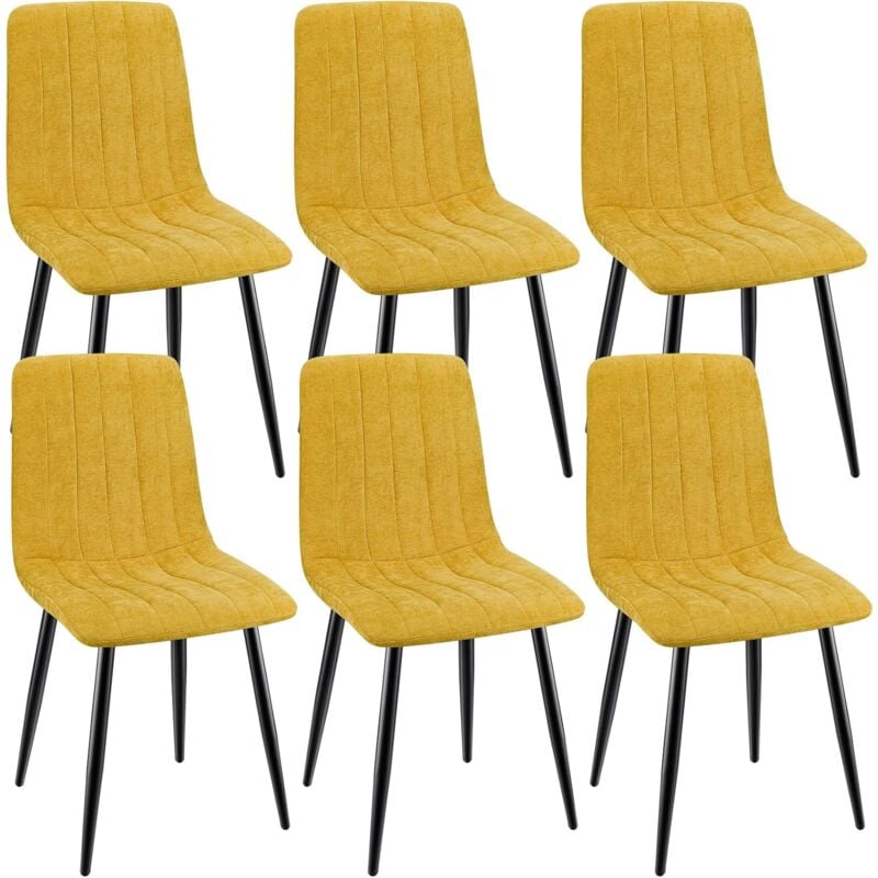foto del prodotto lewe set di 6 sedie da pranzo, sedie imbottite con tessuto di lino e gambe in metallo, design a righe giallo