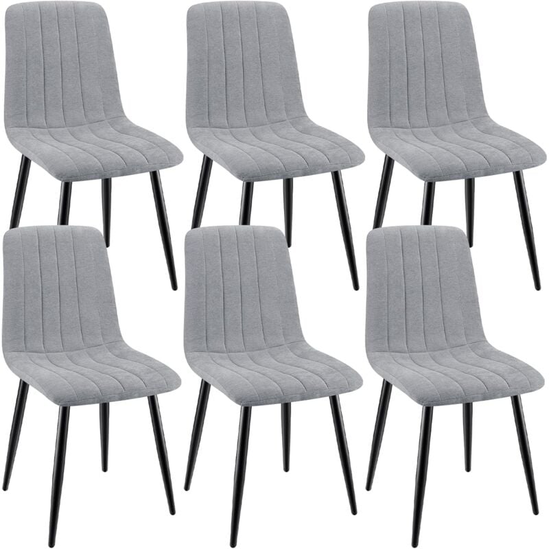 foto del prodotto lewe set di 6 sedie da pranzo, sedie imbottite con tessuto di lino e gambe in metallo, design a righe grigio