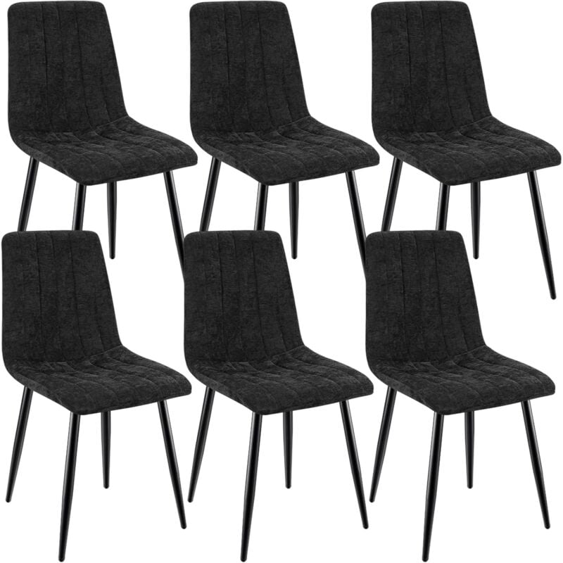foto del prodotto lewe set di 6 sedie da pranzo, sedie imbottite con tessuto di lino e gambe in metallo, design a righe nero
