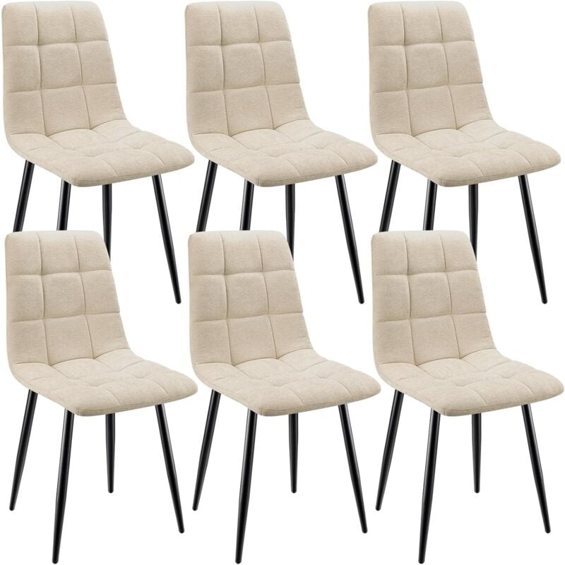 foto del prodotto lewe set di 6 sedie da pranzo, sedie imbottite con tessuto di lino e gambe in metallo, design a scacchi beige