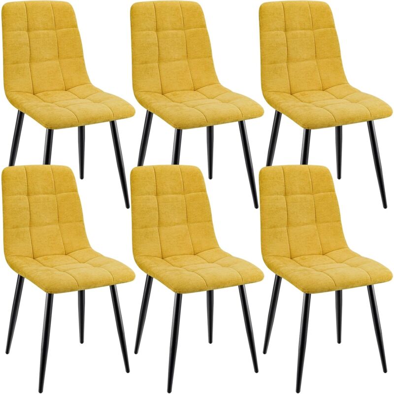 foto del prodotto lewe set di 6 sedie da pranzo, sedie imbottite con tessuto di lino e gambe in metallo, design a scacchi giallo