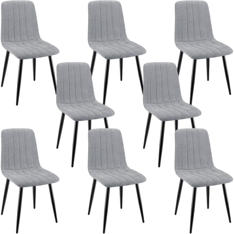 foto del prodotto lewe set di 8 sedie da pranzo, sedie imbottite con tessuto di lino e gambe in metallo, design a righe grigio