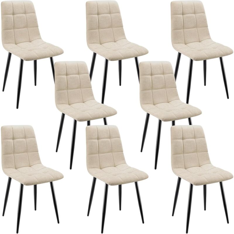 foto del prodotto lewe set di 8 sedie da pranzo, sedie imbottite con tessuto di lino e gambe in metallo, design a scacchi beige
