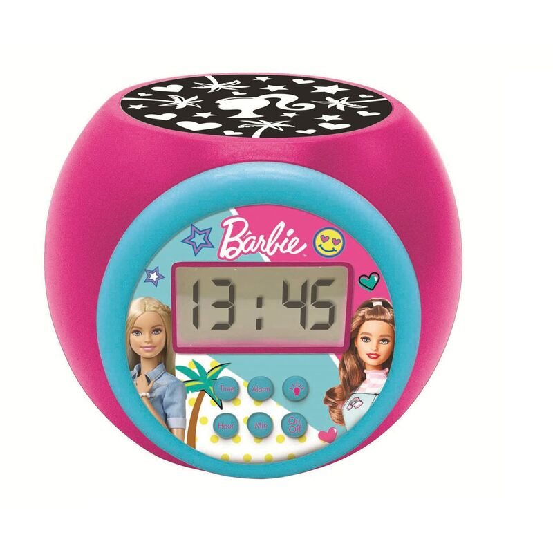 foto del prodotto lexibook barbie, sveglia a proiettore con funzione snooze e sveglia, luce notturna con timer, schermo lcd, funzionamento a batteria, rosa, rl977bb