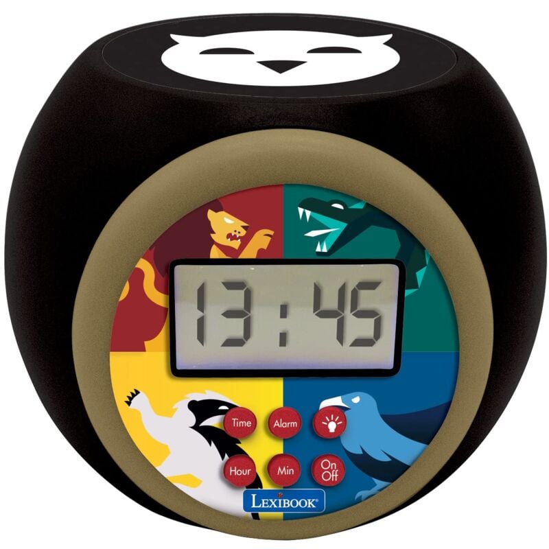 foto del prodotto lexibook harry potter, sveglia a proiettore con funzione snooze e sveglia, luce notturna con timer, schermo lcd, funzionamento a batteria, nero,