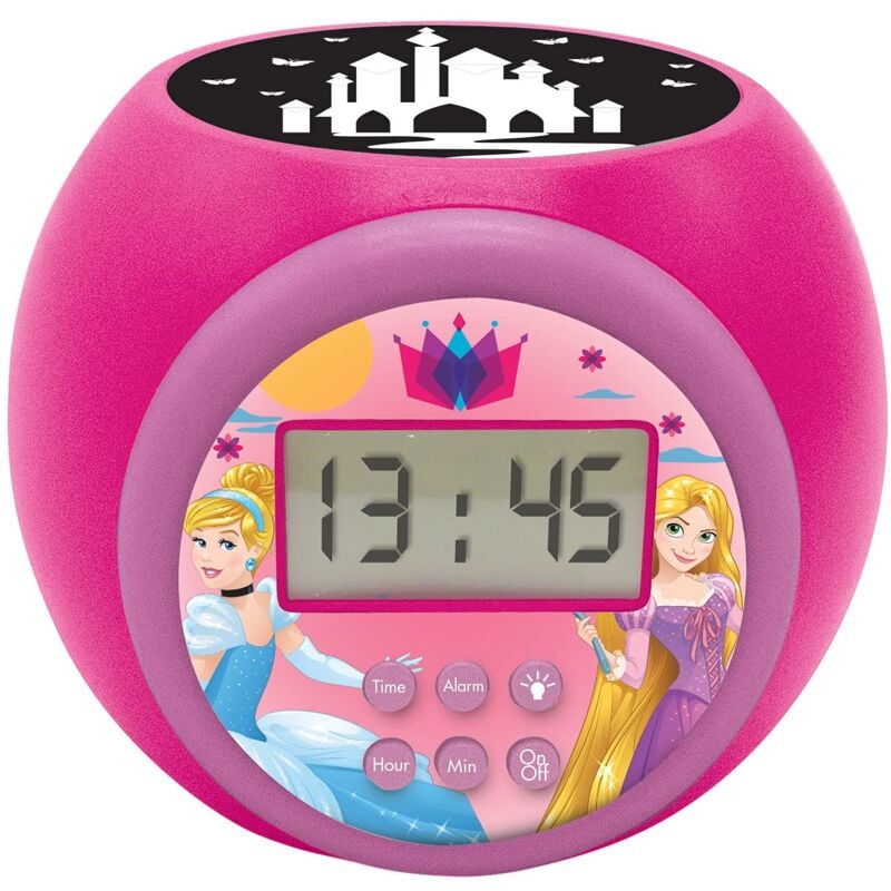 foto del prodotto lexibook principesse disney, sveglia a proiettore con funzione snooze e sveglia, luce notturna con timer, schermo lcd, funzionamento a batteria,