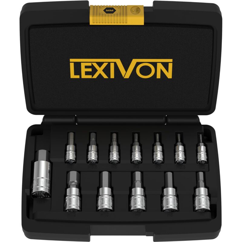 foto del prodotto lexivon set di chiavi a bussola con punta esagonale per chiave dinamometrica, chiave a cricchetto e avvitatore a batteria, 13 pezzi metrici 2 mm 14