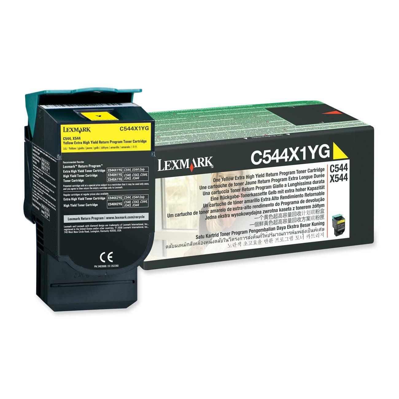 foto del prodotto lexmark c544, x544 yellow extra high yield return programme toner cartridge 4k cartuccia toner originale giallo