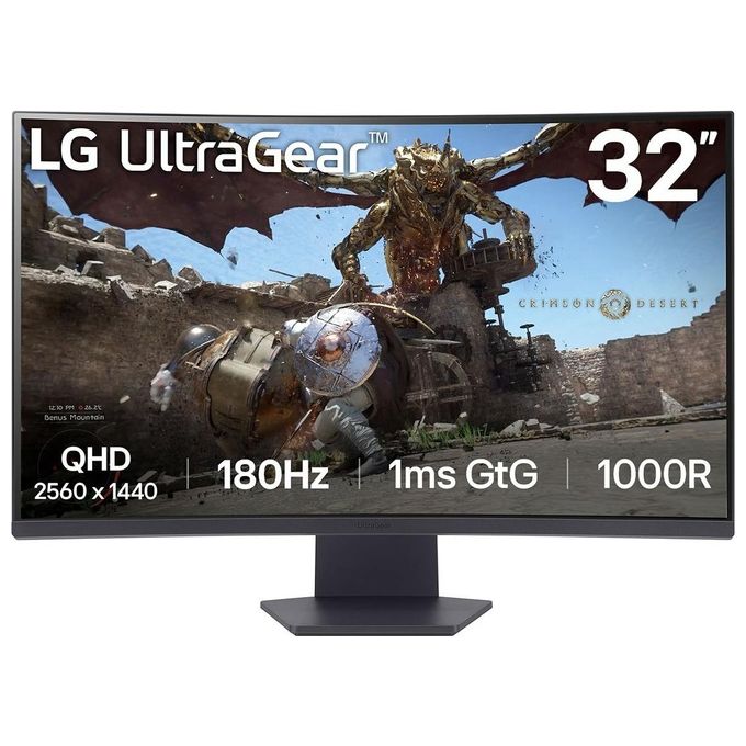 foto del prodotto lg 32gs60qc ultragear gaming monitor 32'' qhd curvo hdr 10 2560x1440 1ms amd freesync premium 180hz hdmi 2.0 hdcp 2.2 display port 1.4 aux flicker safe nero