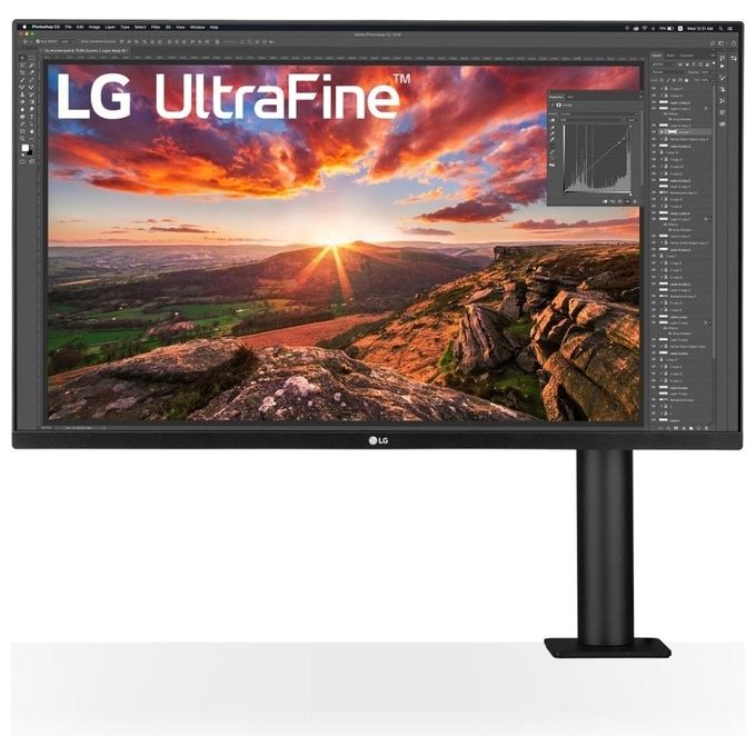 foto del prodotto lg 32un880p ergo monitor 32'' ultrahd 4k led ips hdr 10, 3840x2160, 5ms, amd freesync 60hz, audio stereo 10w, hdmi 2.0 hdcp 2.2 , display port 1.4, usb-c, usb 3.0, aux, stand ergo, flicker safe, nero