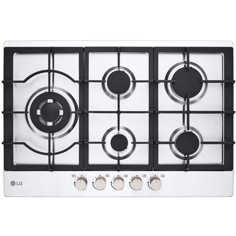 foto del prodotto lg cbgz3016s piano cottura a gas 75cm, 11,5kw, 5 bruciatori, griglie in ghisa, piatto inox. colore del prodotto acciaio inox, posizionamento