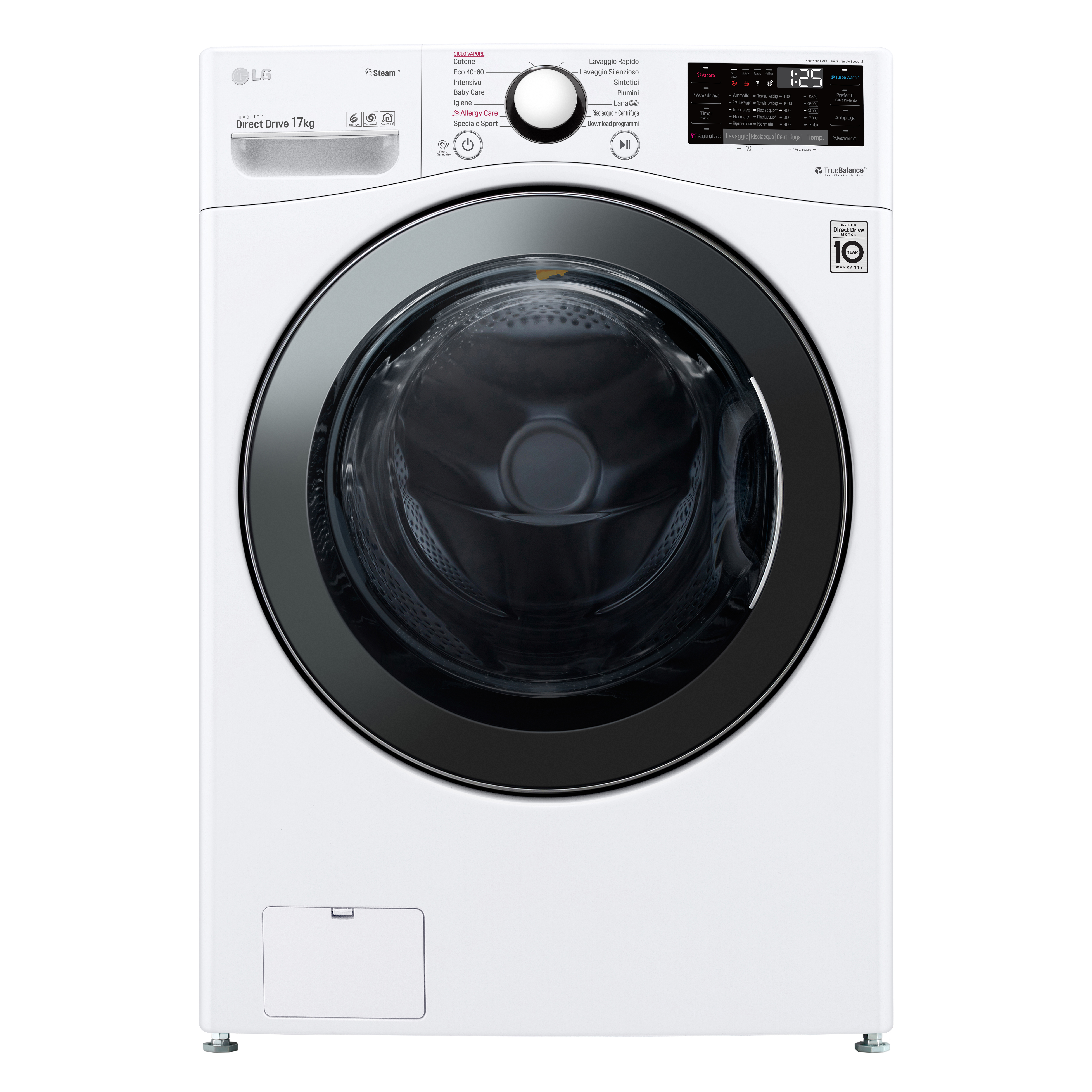 foto del prodotto lg f1p1cy2w lavatrice intelligente aidd 17kg vapore turbowash 1100 giri min carica frontale classe e