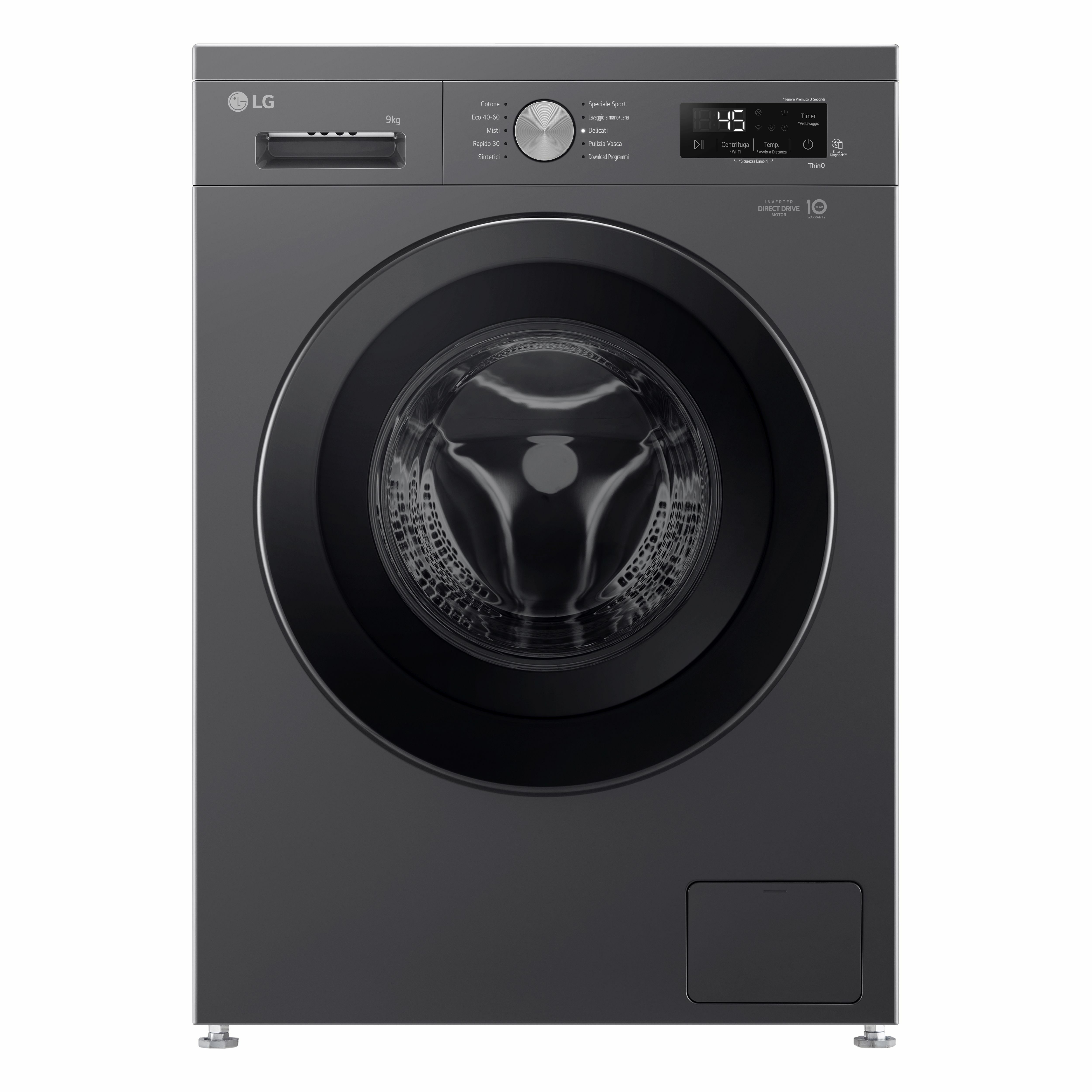 foto del prodotto lg f4nx1009nmb lavatrice smart 9kg, classe a, 1400 giri, 6 motion, allergy care, black