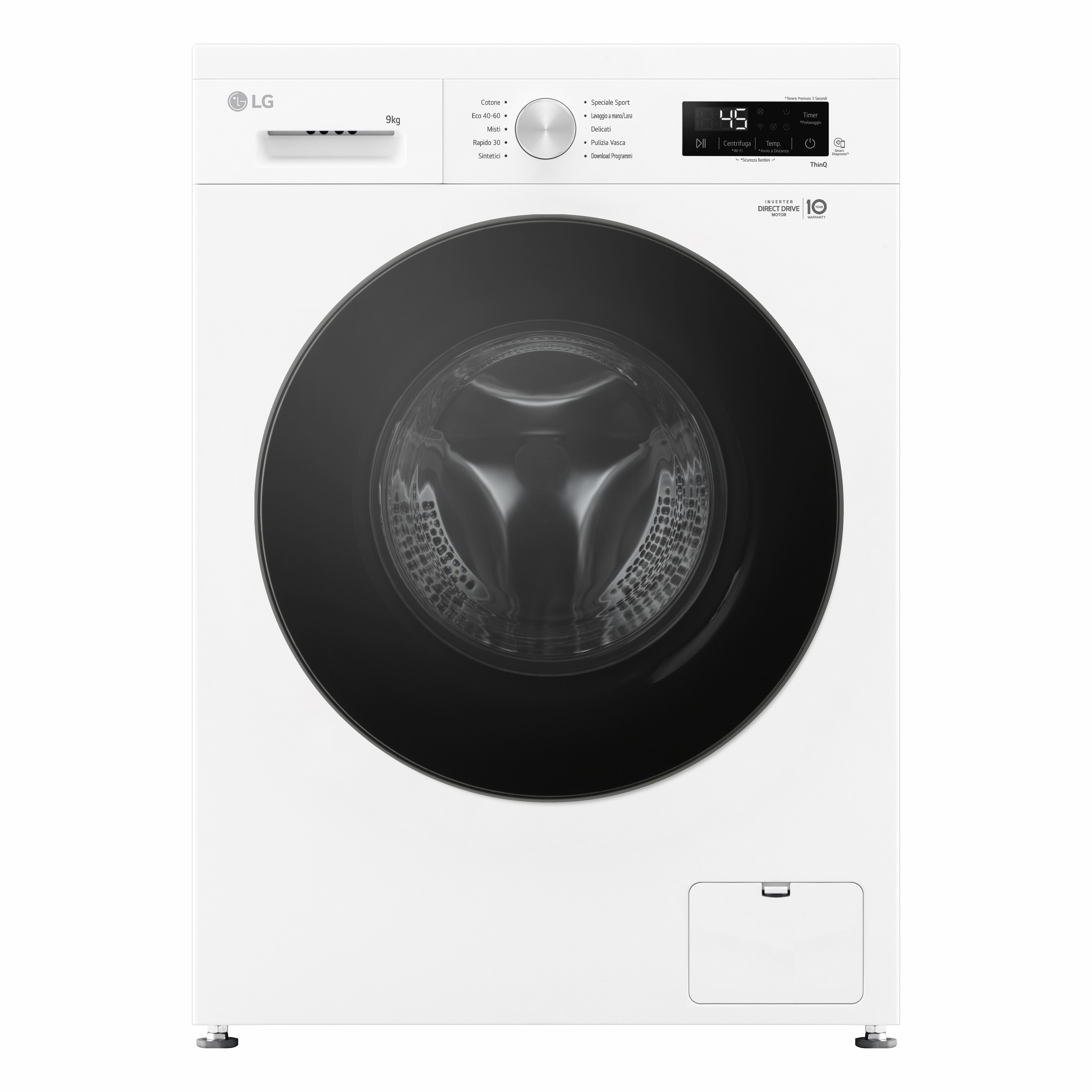 foto del prodotto lg f4nx1009nwb lavatrice smart 9kg, classe a, 1400 giri, 6 motion, allergy care, bianca
