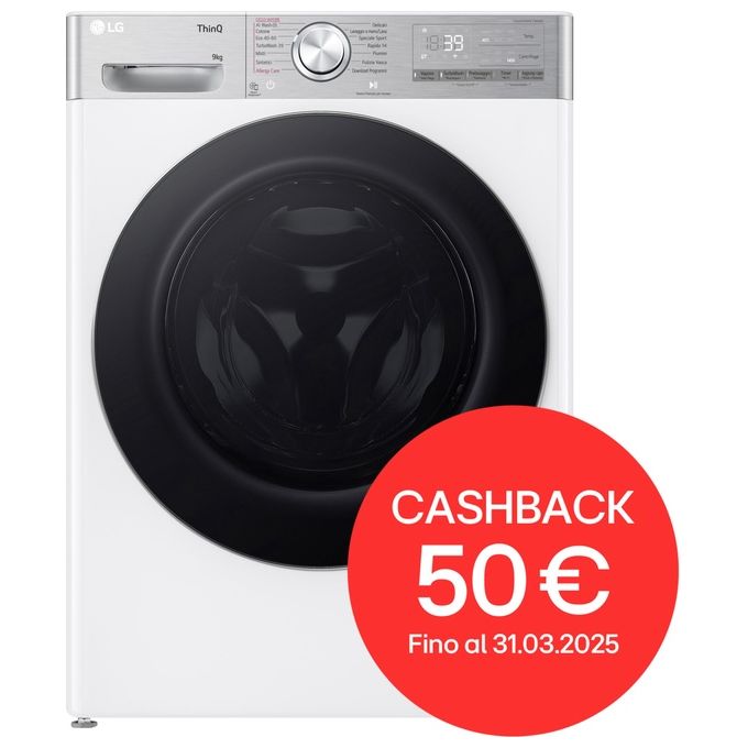 foto del prodotto lg f4r9009tpwc lavatrice a carica frontale 9 kg, 1400 rpm, classe a, ai dd, turbowash, vapore, wi fi, 85x60x56 cm , bianco