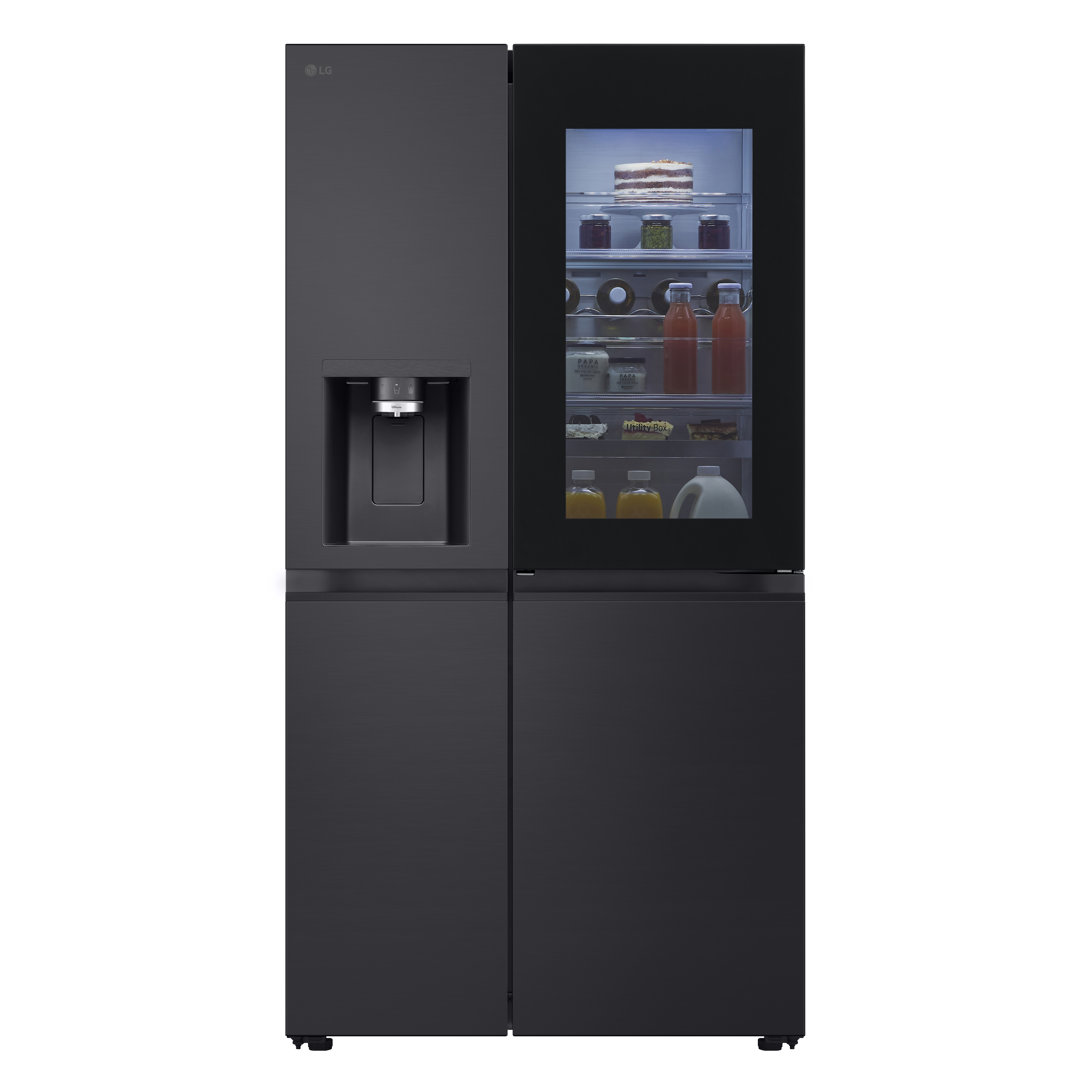 foto del prodotto lg instaview gsxe91evad frigorifero side by side door in door, classe d, 628l, wi fi, senza allaccio, uvnano, black steel