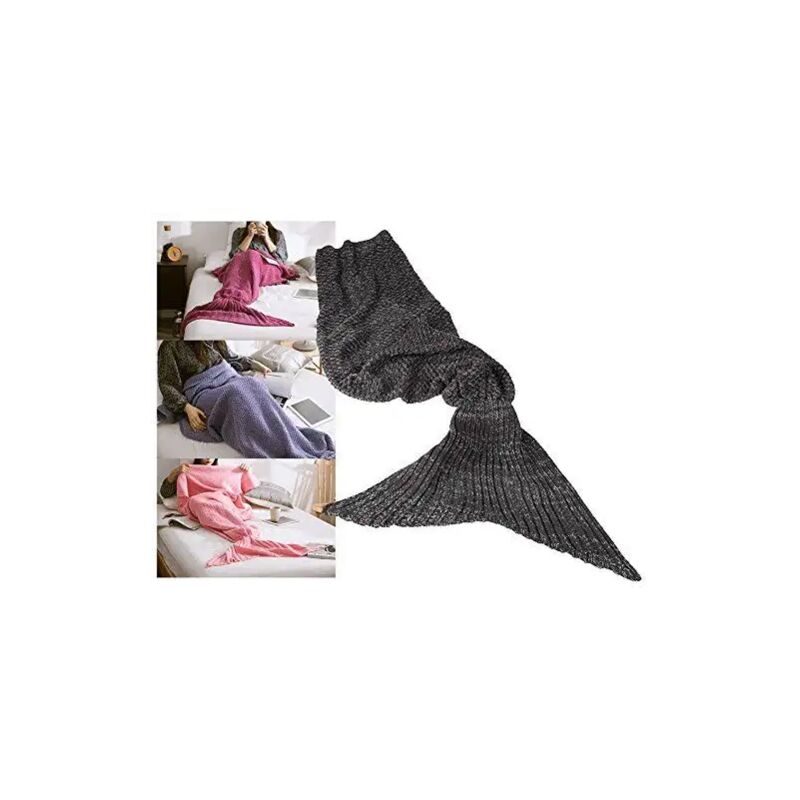 foto del prodotto lgv coperta plaid soft a forma di sirena con coda 180 x 90 cm grigio divano spiaggia