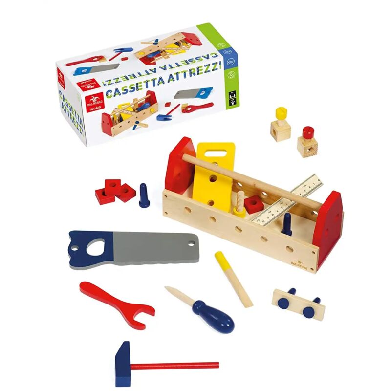 foto del prodotto lgvshopping cassetta attrezzi in legno per bambini sega martello cacciavite vite scalpello