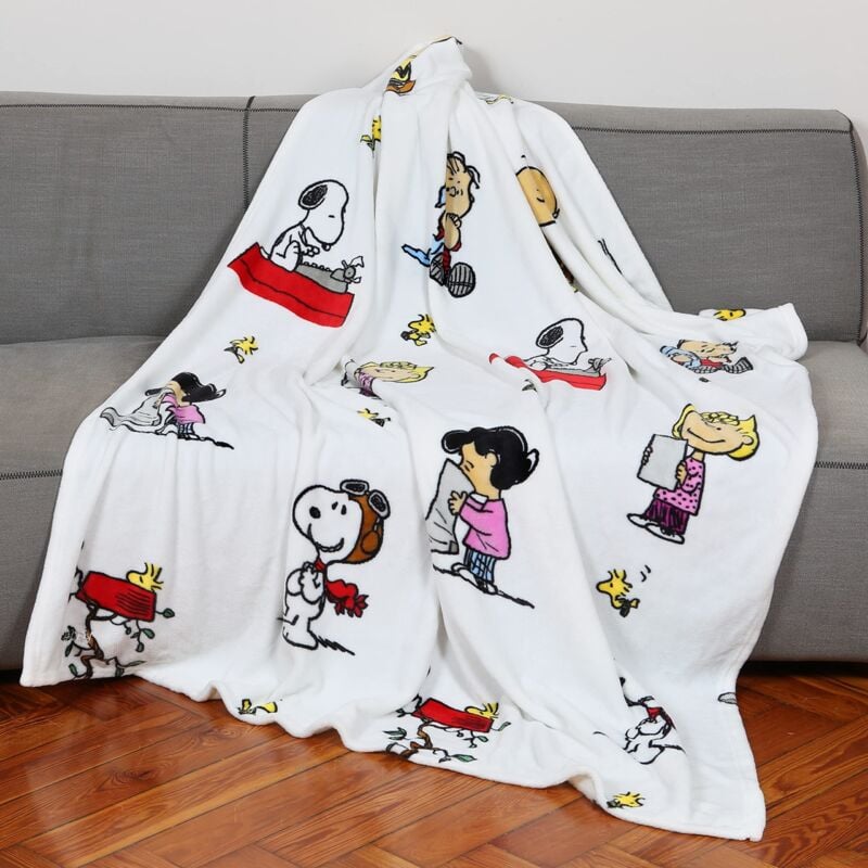 foto del prodotto lgvshopping kanguru soffice plaid divano in microfibra snoopy bianco, morbido pile, 130x170 cm, simpatico copriletto singolo, idea regalo natale