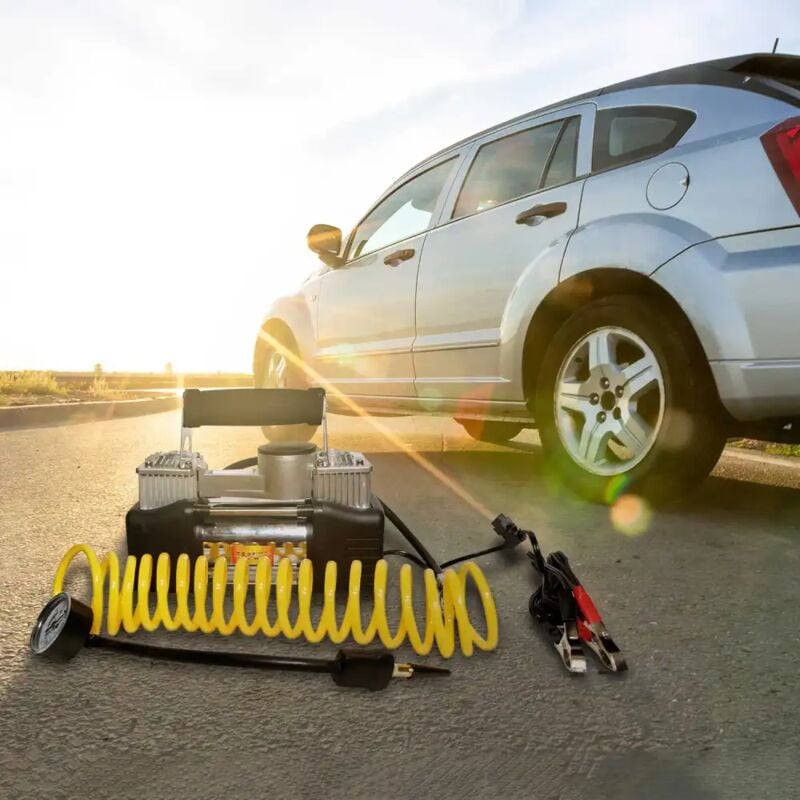 foto del prodotto lgvshopping mini compressore portatile 12 volt a doppio cilindro per auto moto con manometro