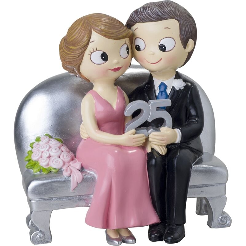foto del prodotto lgvshopping mopec statuetta sposi seduto 25 anniversario, poliresina, argento, 8.3 x 14 x 15 cm