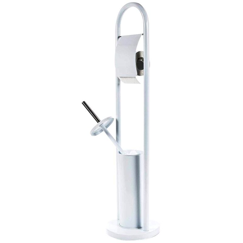 foto del prodotto lgvshopping portarotolo con portascopino per bagno in metallo con spazzolone 20x80cm bianco