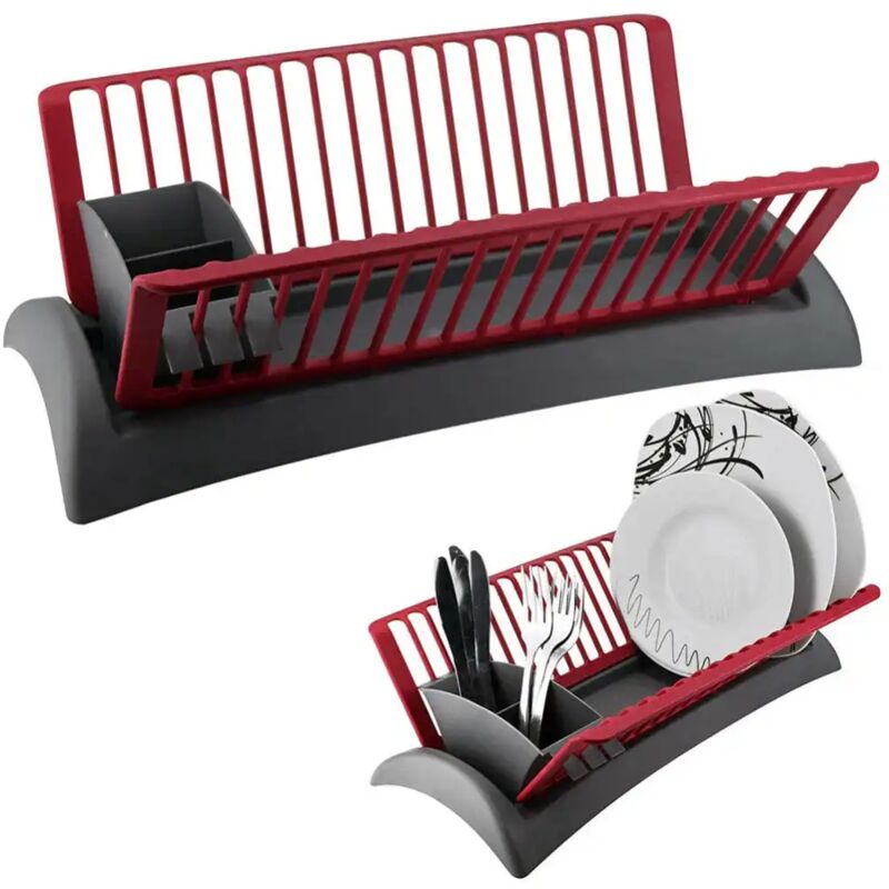 foto del prodotto lgvshopping scolapiatti cola piatti in plastica con scola posate cucina 46x26x14cm rosso