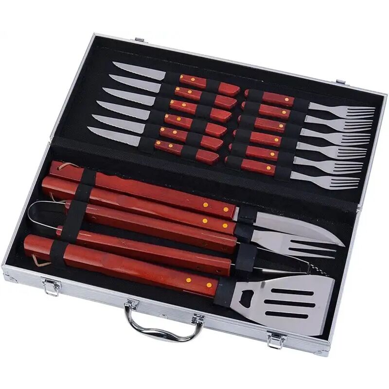 foto del prodotto lgvshopping set attrezzi barbecue in acciaio inossidabile con impugnatura 17pz in valigetta