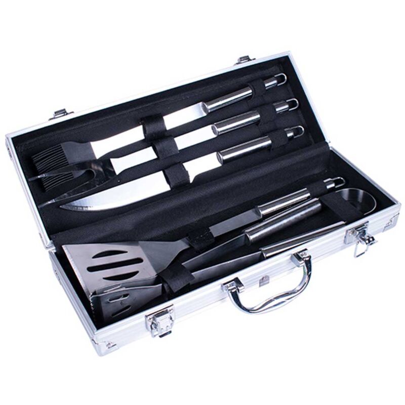 foto del prodotto lgvshopping set valigetta 5 accessori utensili barbecue forchettone pinza spatola coltello