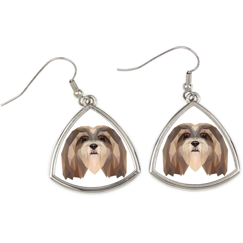 foto del prodotto lhasa apso - orecchini con foto e scritta cane geometrico art-dog