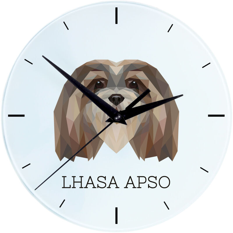 foto del prodotto lhasa apso orologio da parete geometrico con foto e scritta di art dog