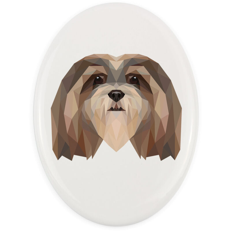 foto del prodotto lhasa apso un piatto con una foto e un iscrizione geometrica di art dog