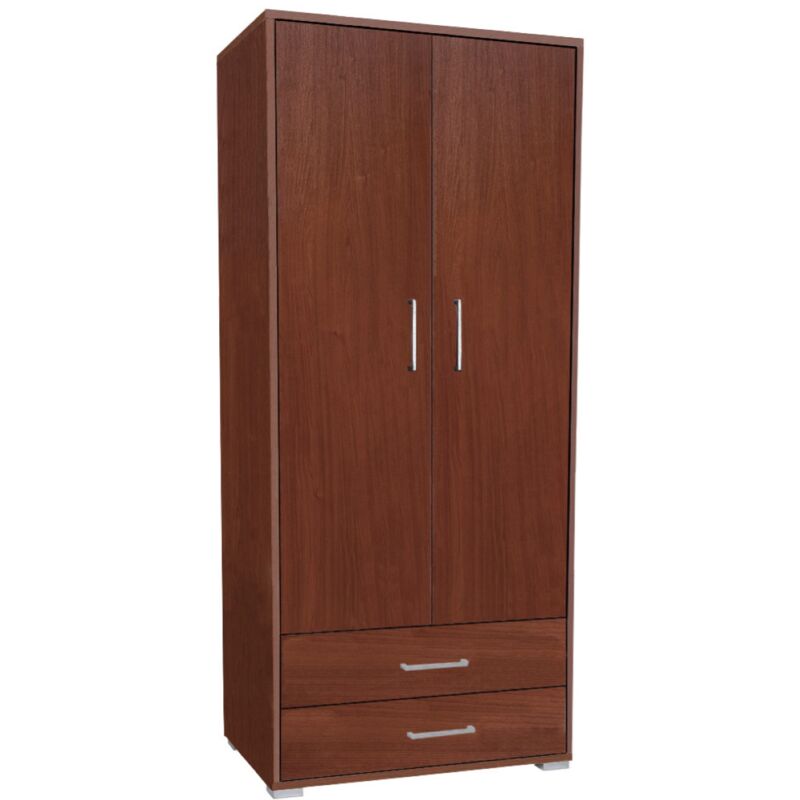 foto del prodotto liberoshopping - armadio in legno con 2 ante 2 cassetti e appendiabiti interno noce