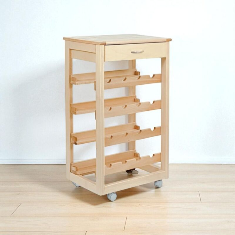 foto del prodotto liberoshopping carrello cantinetta landhell in legno massello e piano in mattonelle naturale