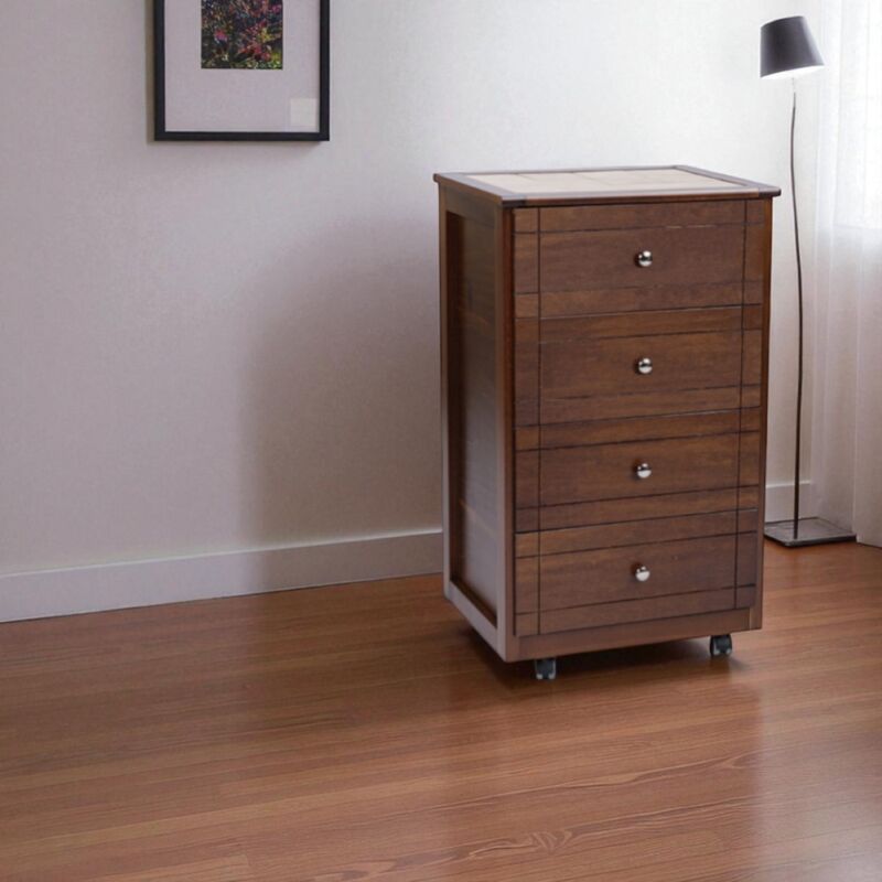 foto del prodotto liberoshopping carrello cassettiera giada con piano mattonelle in ceramica noce